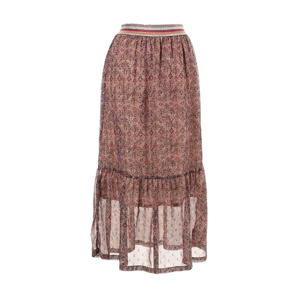 MKT Studio Boho Geometric Sheer Tiered Midi Skirt Metallic Waist Size 36 / US 4 - Picture 2 of 10